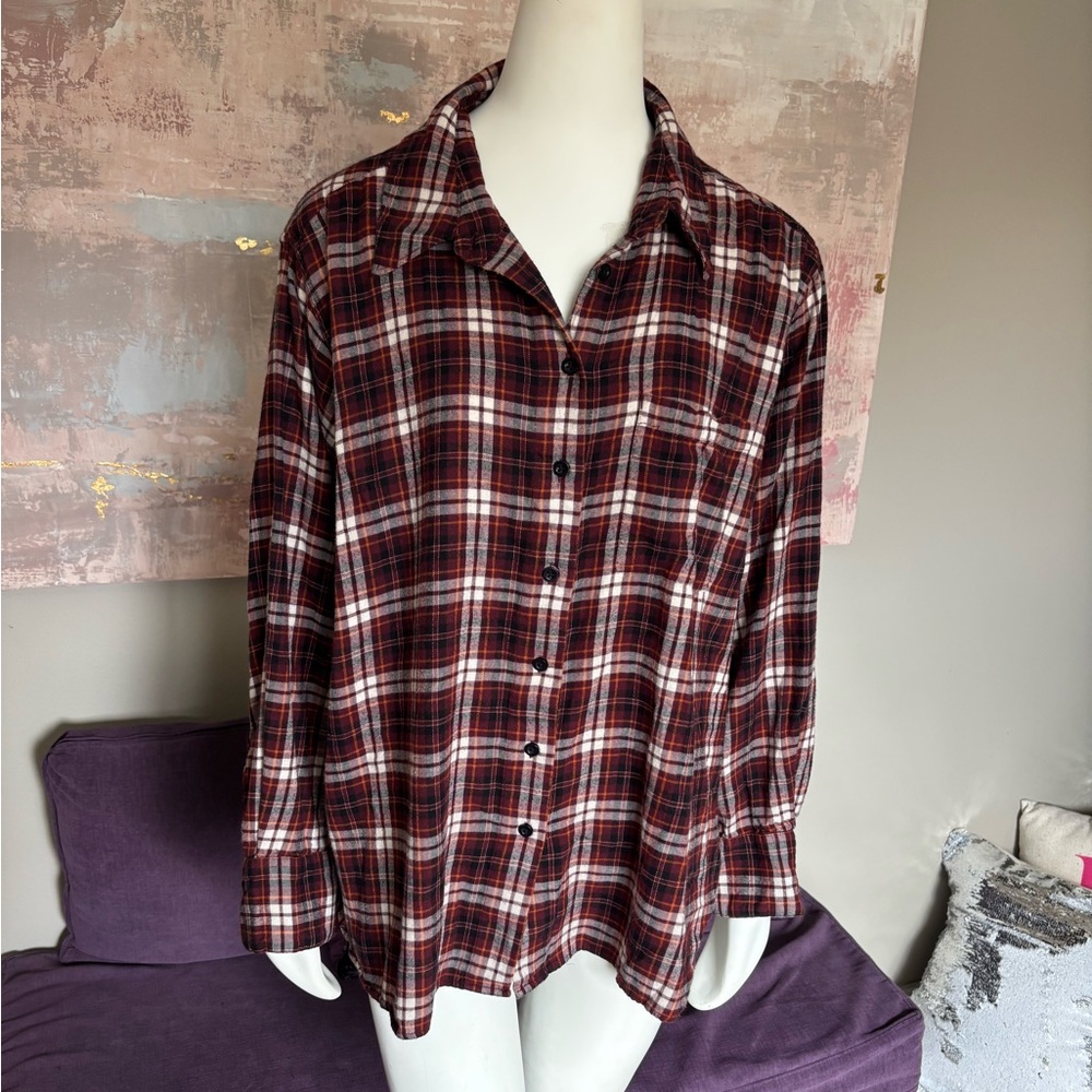 Lane Bryant Burgundy and White Oversized Plaid Shirt Szie 18/20